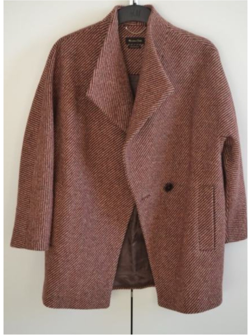 Massimo Dutti Herringbone Heritage Oversized Wool-Blend Pea Coat Size S - Picture 2 of 7